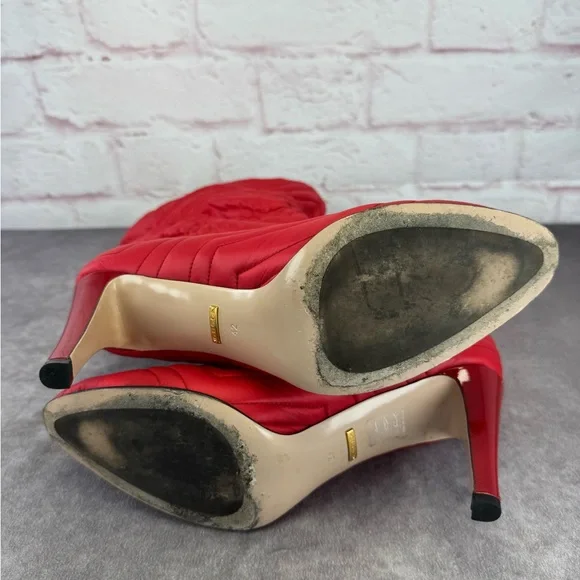 Gucci Gg Matelasse 95mm Red Nylon Slouchy Quilted Heeled Boots - Picture 12 of 13